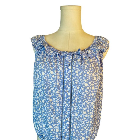 Sienna Sky Medium Blue & White Floral Ruffle Sleeveless Blouse Dainty - Picture 4 of 13